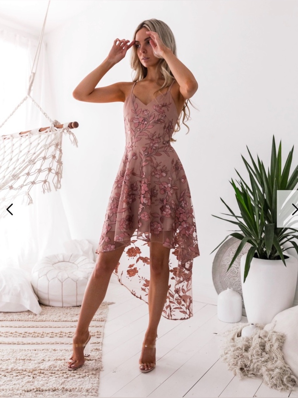 SASKIA HIGH LOW DRESS - EMBROIDERY ROSE